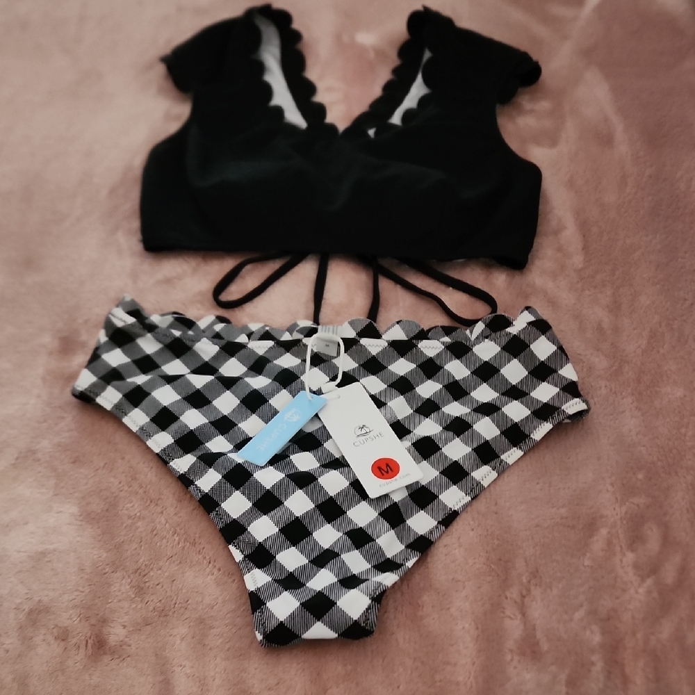 Cupshe Black and White Checkered Bikini